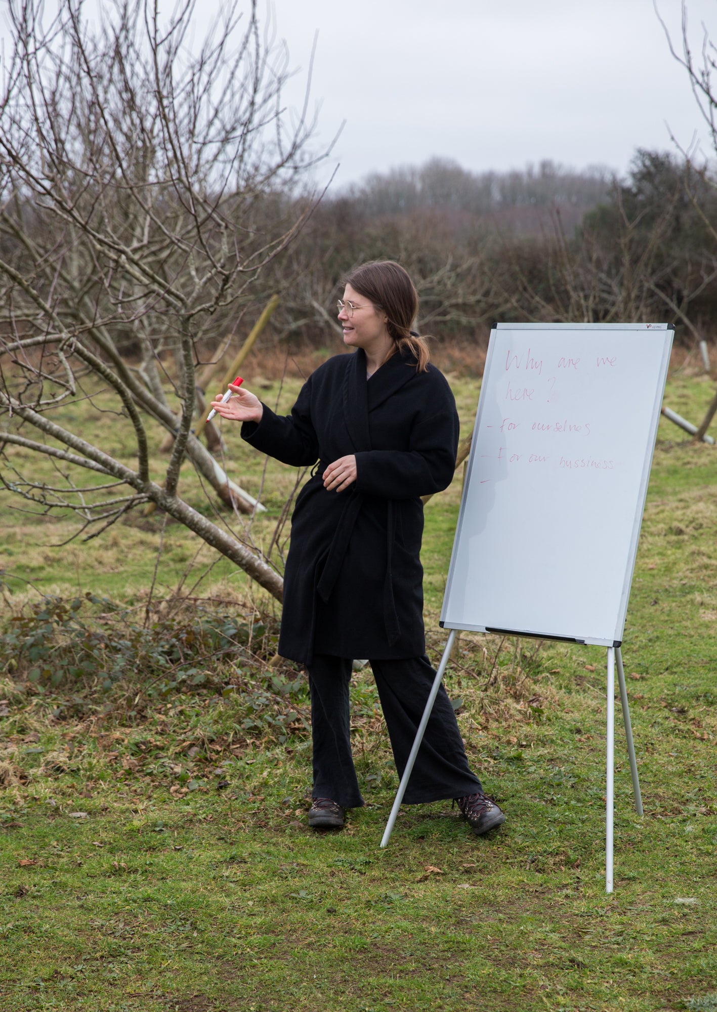 Wine Educator, Debbie Warner teaching in an Orchard